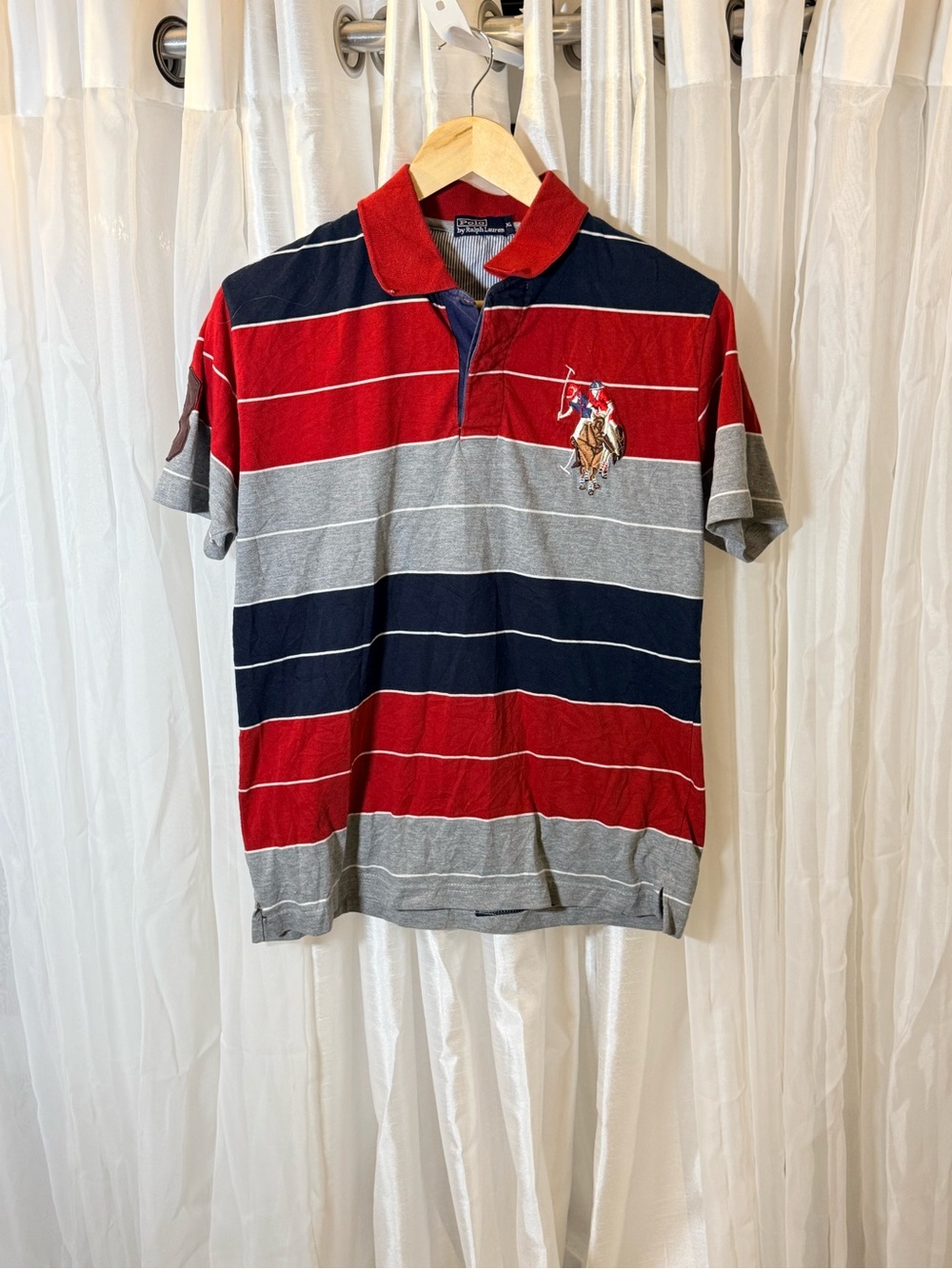 Polo by Ralph Lauren Red Navy & Gray Striped Polo